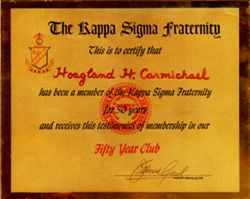 Kappa Sigma Fraternity. Certificate of fifty years of membership in the Kappa Sigma Fraternity.