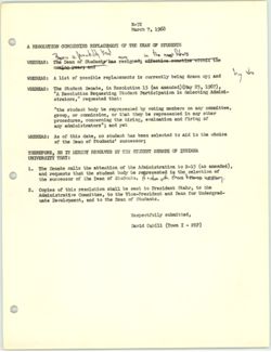 R-72 Resolution Concerning Replacement of the Dean of Students, 07 March 1968
