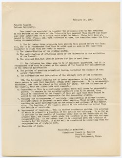 Report from the Committee to Consider Proposals in the State of the University Address, 15 February 1949