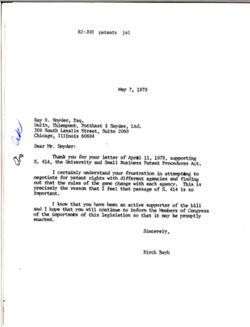 Letter from Birch Bayh to Ray E. Snyder, May 7, 1979