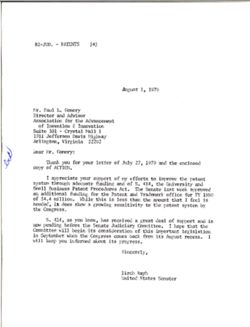 Letter from Birch Bayh to Paul L. Gomory of the Association for the Advancement of Invention and Innovation, August 1, 1979