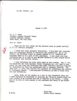 Letter from Birch Bayh to S. F. Adler of the Stauffer Chemical Company, August 9, 1979