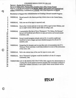 00-11-03 Resolution to Support the Administration in Creating a Sexual Assault Program