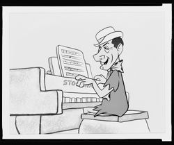 Caricature of Hoagy Carmichael playing the piano from the Flintstones.