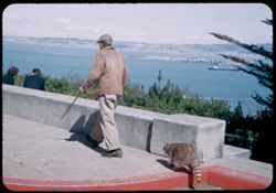 Old man on Telegraph Hill with pet raccoon.