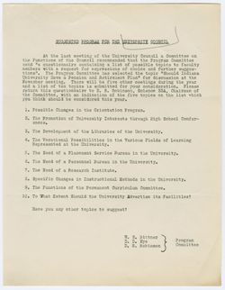 Suggested Program for the University Council, undated