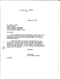 Letter from Birch Bayh to Ralph Davis of the Purdue Research Foundation, January 23, 1979