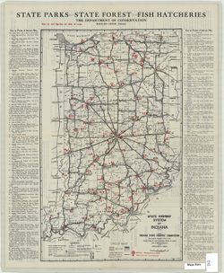 Where shall we go? Map showing points of interest in Indiana. Information on hotels, trains and accommodations in state parks