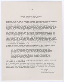 Memorial Resolution for Agnes E. Wells, ca. 29 September 1959