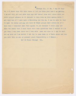 Dranes (Chicago) to E.A. Fearn, requesting advance, November 7, 1928