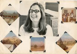 Scrapbook page featuring smiling woman and outdoor scenes