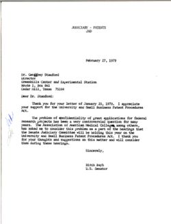 Letter from Birch Bayh to Geoffrey Stanford of Greenhills Center and Experimental Station, February 27, 1979