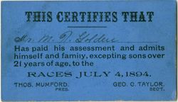 Admissions ticket, the Races, July 4, 1894