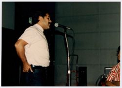 Luis Valdez addressing audience at Pan Am Festival event photograph