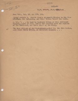 Article V. Father Claude Allouez's Mission to the Maskoutench, the Outagamis, and the other Tribes Towards the South. In The Jesuit Relations and Allied Documents v.56, edited by Thwaites, Reuben Gold, New York: Pageant Book Company, 1959, 139, 141. (Typed Transcript)