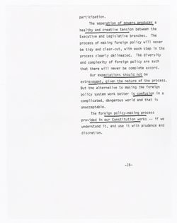 B. Apr. 13, 1987General Statement: Congress and Foreign Policy, Ball State University, Muncie [Mar. 26, 1988: Center for the Study of the Presidency, Washington, DC]