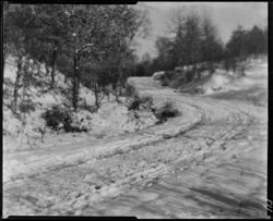 Bloomington road, bend in road, winter, horizontal