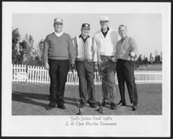 Hoagy Carmichael posing with three golfers, one of whom is Billy Casper (left) at the "Golf's Golden Circle," L.A. Open Pro-Am Tournament.