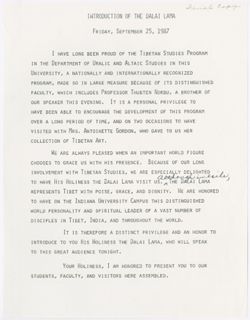 "Remarks of introduction of Dalai Lama," September 25, 1987