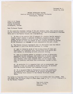 03: Indiana University Chapter of American Association of University Professors – Recommendations Concerning Summer Session Pay and Faculty Purchase of Housing, 12 August 1959