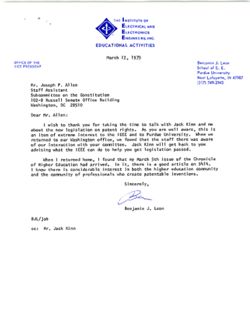 Letter from Benjamin Leon to Joseph P. Allen, March 12, 1979