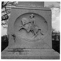 Civil War Soldier on Horse . S. Face. Volney Hobson Capt. Co. E 9th Ind. Cavalry. Killed in Battle of Franklin Tenn. Dec. 17 1864 36 yrs 8 mos 8 days.