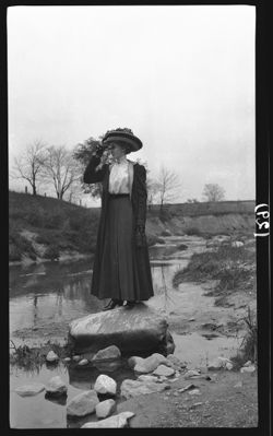 Maude on rocks at Brookside Park, May 8, 1910, 4 p.m.