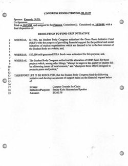 00-10-07 Resolution to Fund GRIF Initiative (Campus Crusade for Christ)