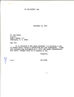 Letter from Joe Allen to Tom Suttle, September 21, 1979