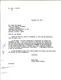 Letter from Birch Bayh to James Van Santen, November 14, 1979