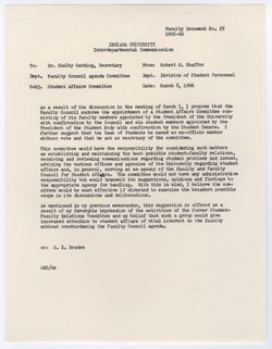 25: Letter from Dean Shaffer about the Student Affairs Committee, 08 March 1966