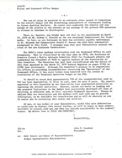 Letter from John T. Lanahan of the United States Trademark Association to Ernest F. Hollings, April 5, 1979