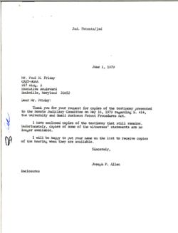 Letter from Joseph P. Allen to Paul M. Friday of CAXY-NOAA, June 1, 1979
