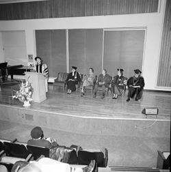 Chancellor Lester Wolfson speaks at Northside West dedication ceremony at IU South Bend, 1972
