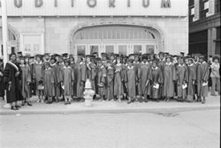 IU South Bend graduates outside Morris Performing Arts Center, 1973