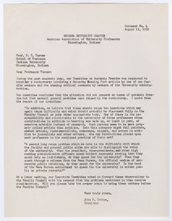 04: Questions Raised by the Indiana University Chapter of the American Association of University Professors Concerning the Freedom and Responsibility of Professors Who Are Creative Artists, 12 August 1959