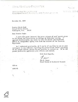 Letter from Lee G. Meyer of Alcan Aluminum Corporation to Birch Bayh, November 14, 1979