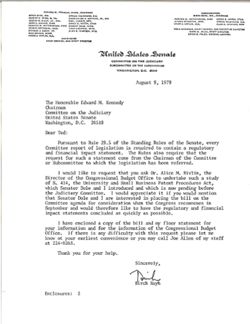 Letter from Birch Bayh to Edward M. Kennedy re S. 414, August 9, 1979