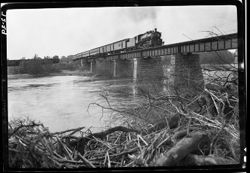Monon bridge across White River, below Gosport, with train
