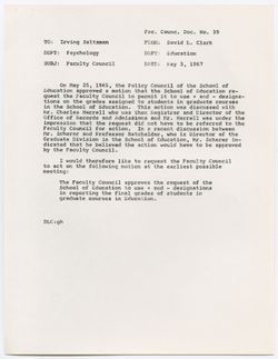 39: Memorandum from David L. Clark Concerning School of Education Use and of Plus and Minus Designations, 03 May 1967