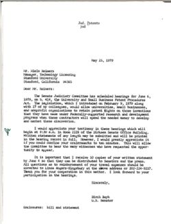 Letter from Birch Bayh to Niels Reimers of Stanford University, May 25, 1979
