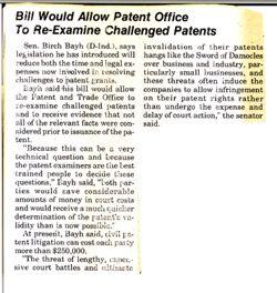 Bill Would Allow Patent Office to Re-Examine Challenged Patents [clipping], 1978-1980