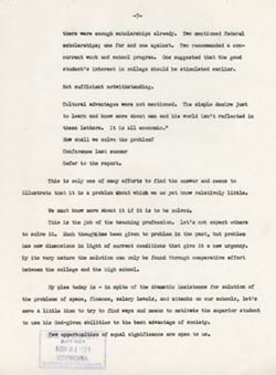 "Remarks Alumni Club of the School of Education." -Claypool Hotel, Indianapolis October 23, 1953