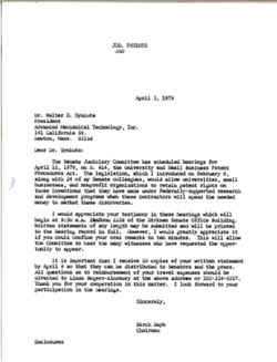 Letter from Birch Bayh to Walter D. Syniuta of Advanced Mechanical Technologies Inc., April 3, 1979