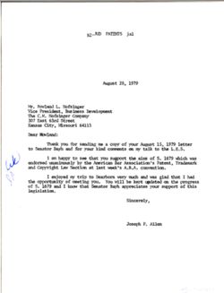 Letter from Joseph P. Allen to Rowland L. Nofsinger of C. W. Nofsinger Company, August 28, 1979