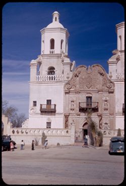 West tower and façade of church of San Xavier mission