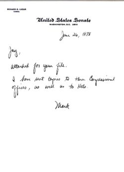 Note from Mark to Jay, June 26, 1978