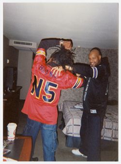 Michael Nixon showing the back of his N5 "Hot Nix" jersey