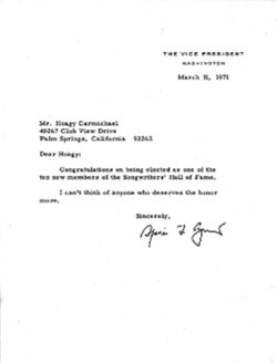 Letter from Vice President Spiro Agnew to Hoagy Carmichael, March 11, 1971.