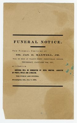 Maxwell, James D., Jr., - funeral notice, 8 January 1891